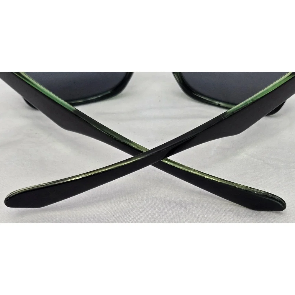 Foster Grant Black Rectangular Sunglasses with Neon Green Inner Trim EUC